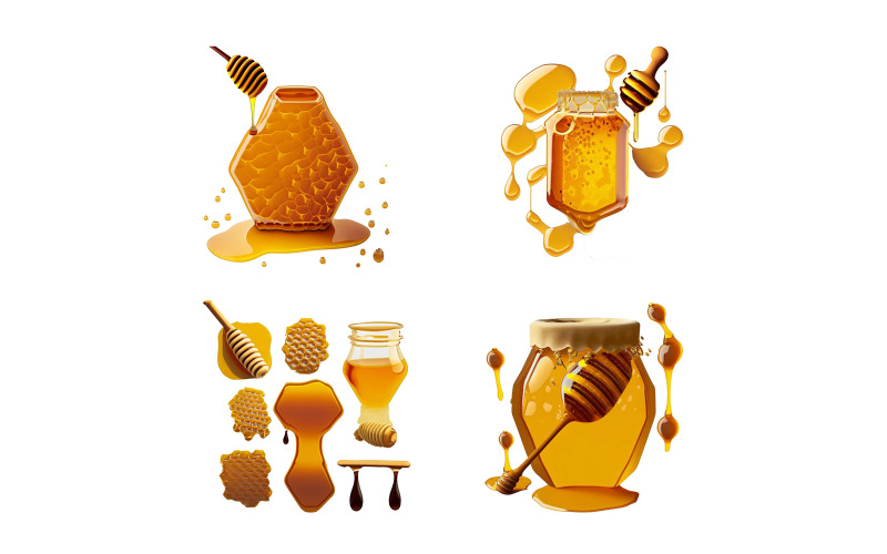 Honey icon set. Realistic illustration of honey icon set for web design. Vector Graphic