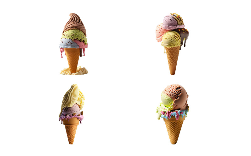 Ice cream in waffle cone isolated on white background with clipping path. Vector Graphic