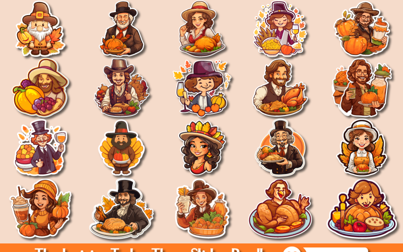 Thanksgiving Turkey Themed Stickers Bundle Illustration