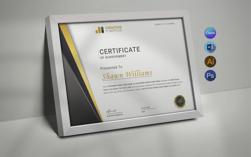 Canva Professional Landscape Certificate Design Certificate Template