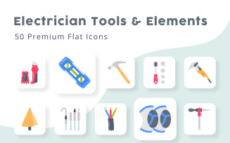 Electrician Tools and Elements Flat Icons