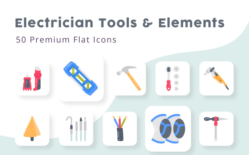 Electrician Tools and Elements Flat Icons Icon Set