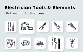 Electrician Tools and Elements Glyph Icons