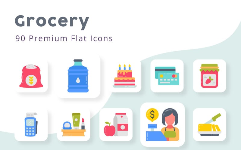Grocery Premium Flat Icons Icon Set