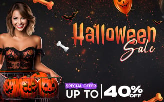 PSD Facebook cover and web banner template for Halloween sale