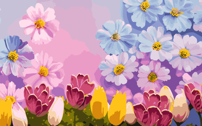 Spring background with colorful flowers. vector illustration Vector Graphic