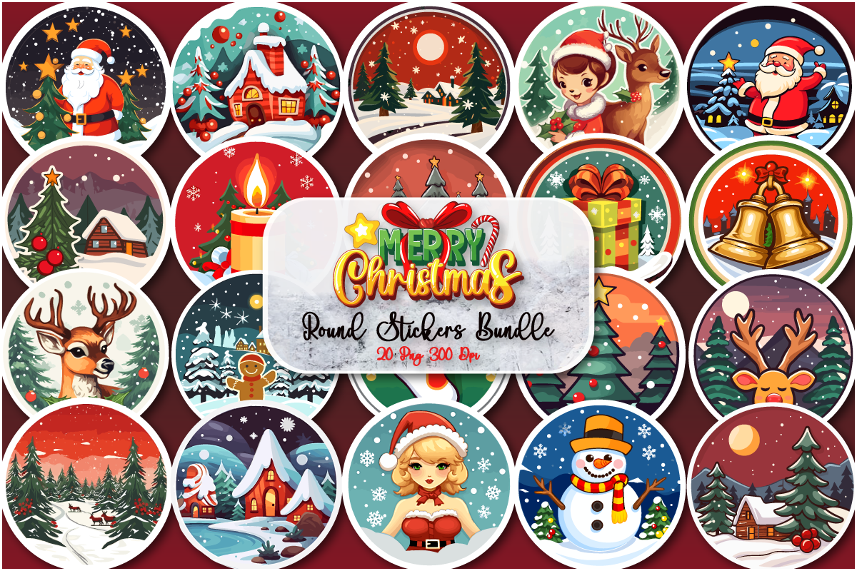 Round Christmas Printable Sticker Bundle