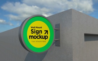Round Wall Mount Façade Sign Mockup Template 02A