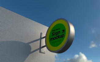 Round Wall Mount Façade Sign Mockup Template 02B