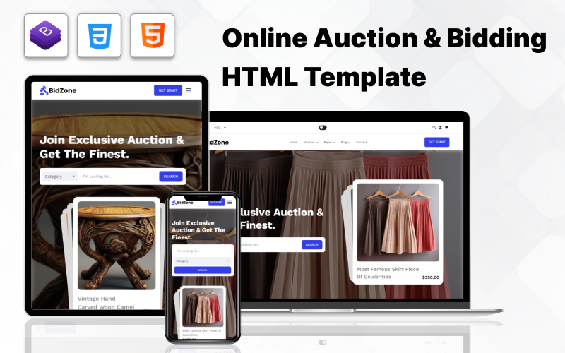Bidzone - Online auction and bidding HTML template Website Template