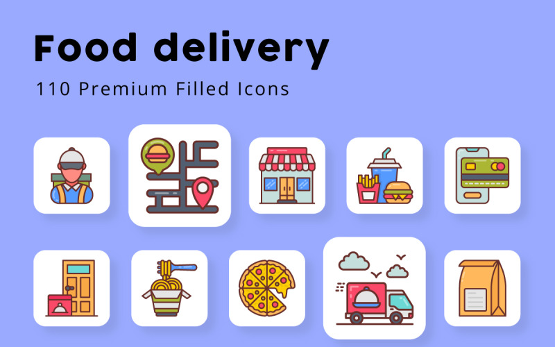 Food delivery Unique Filled Icons Icon Set