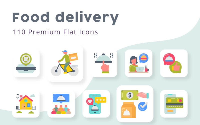 Food delivery Unique Flat Icons Icon Set