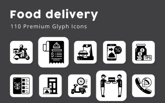 Food delivery Unique Glyph Icons