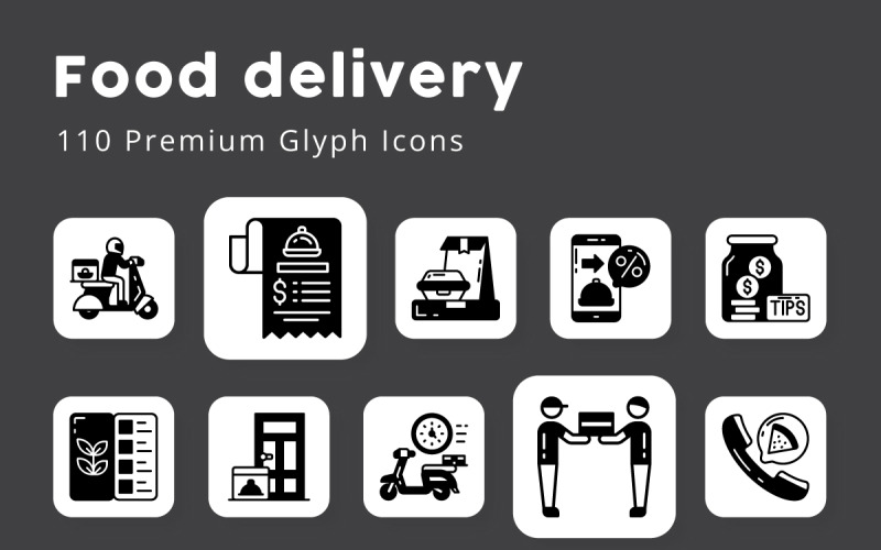 Food delivery Unique Glyph Icons Icon Set