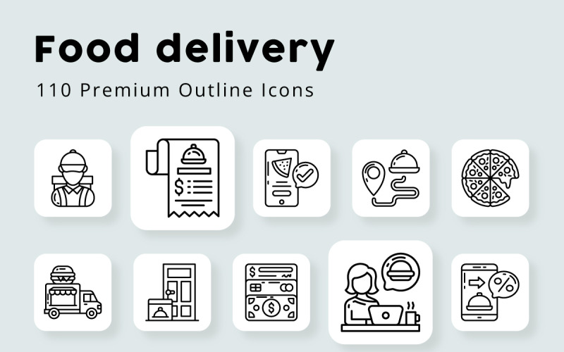 Food delivery Unique Outline Icons Icon Set