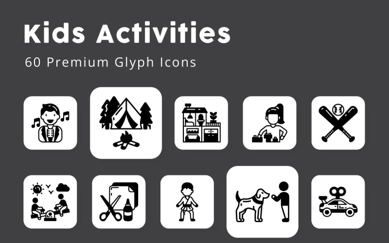 Kids Activities Glyph Icons Icon Set