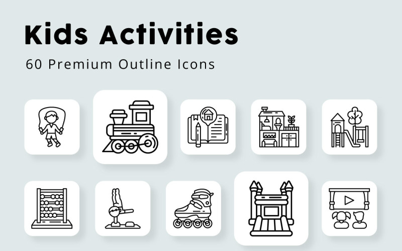Kids Activities Outline Icons Icon Set