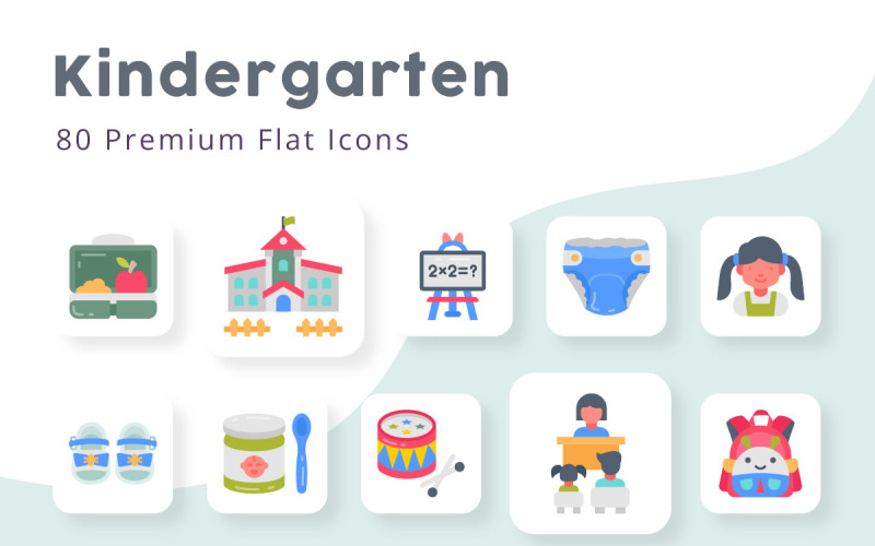 Kindergarten Premium Flat Icons Icon Set