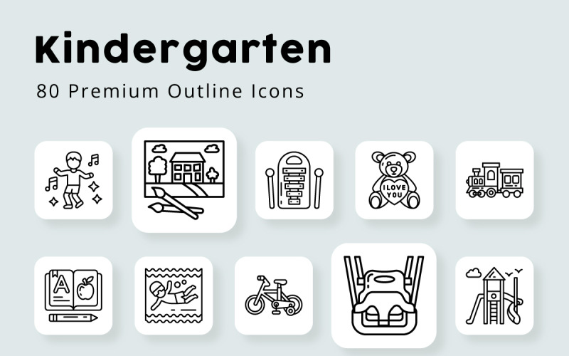 Kindergarten Premium Outline Icons Icon Set