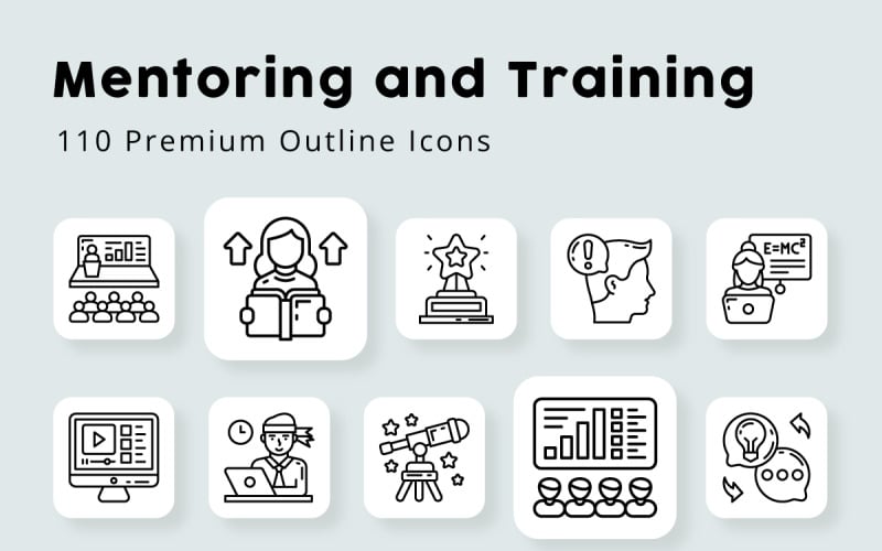 Mentoring and Training Outline Icons Icon Set