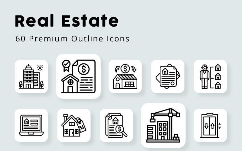 Real Estate Unique Outline Icons Icon Set
