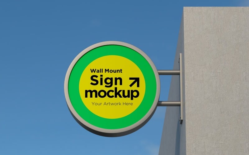 Round Wall Mount Façade Sign Mockup Template 02C Product Mockup