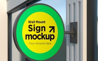Round Wall Mount Façade Sign Mockup Template 04A