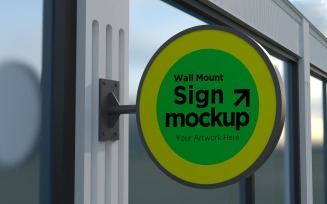 Round Wall Mount Façade Sign Mockup Template 04B