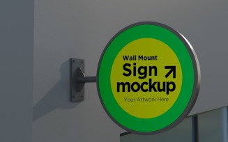 Round Wall Mount Façade Sign Mockup Template 04C