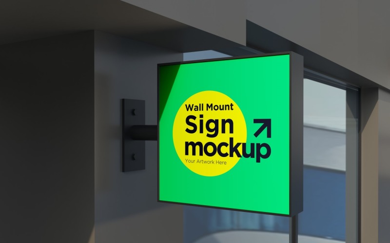 Square Wall Mount Façade Sign Mockup Template 03A Product Mockup