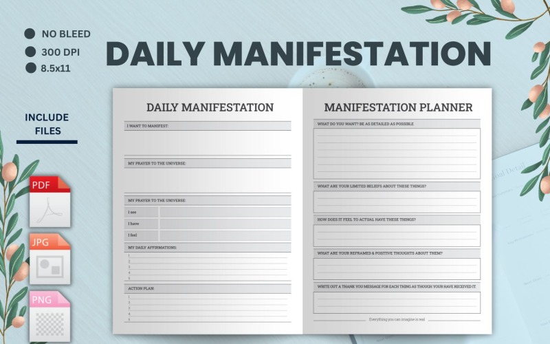 Daily Manifestation Journal, Printable Water Tracker, Digital Daily Habit Tracker Planner