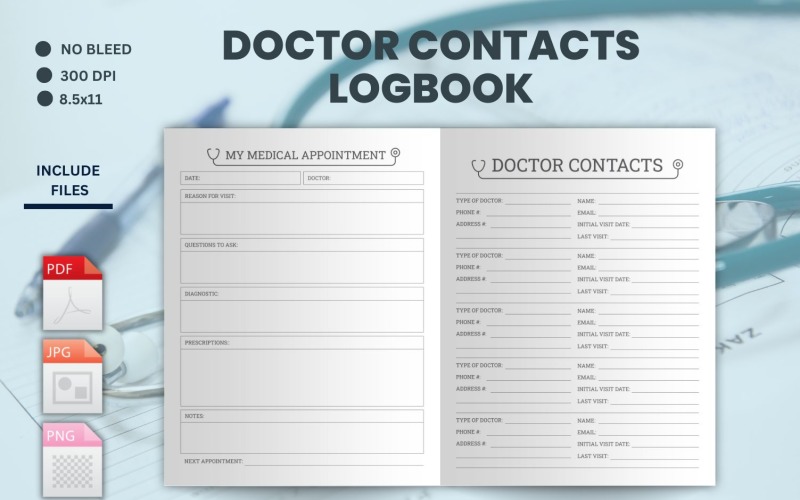 Doctor contact planner – KDP Interior. Doctors Contact Log Planner