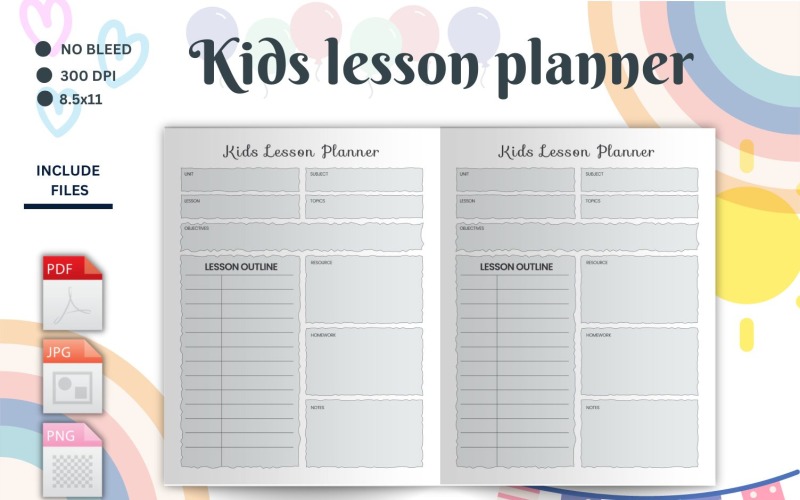 Kids lessons planner – KDP Interior. Editable Lesson Planner Printable,