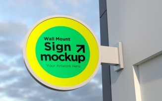 Round Wall Mount Façade Sign Board Mockup Template 05A
