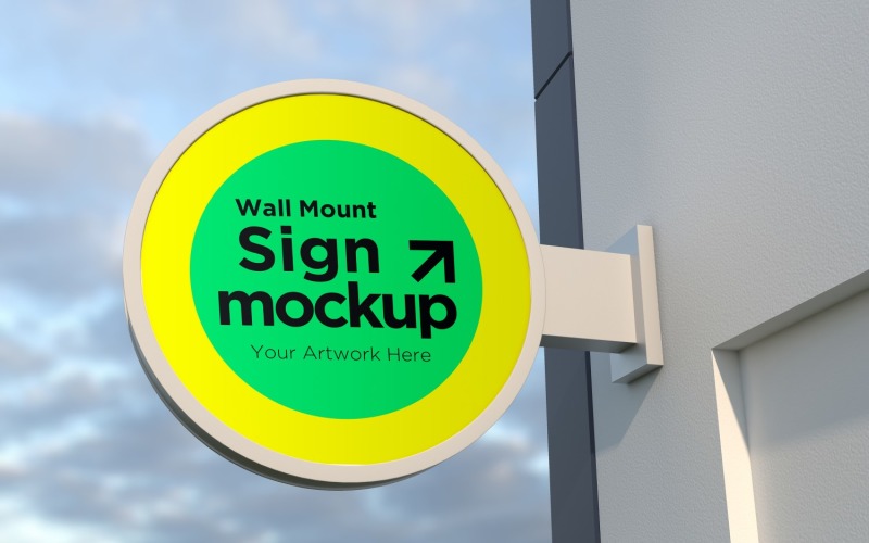 Round Wall Mount Façade Sign Board Mockup Template 05A Product Mockup