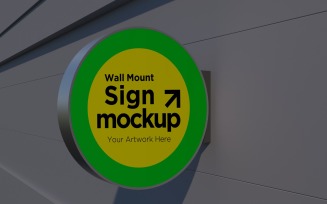 Round Wall Mount Sign Board Mockup Template 07A