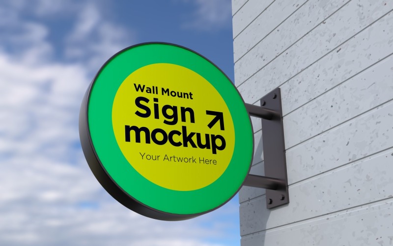 Round Wall Mount Sign Mockup Template attached to the wall 16A Product Mockup