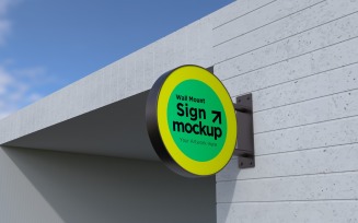 Round Wall Mount Sign Mockup Template attached to the wall 16B