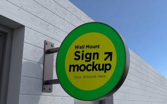 Round Wall Mount Sign Mockup Template attached to the wall 16c