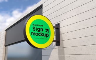 Round Wall Mount Sign Mockup Template attached to the wall 17A