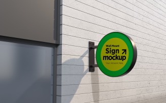 Round Wall Mount Sign Mockup Template attached to the wall 17B