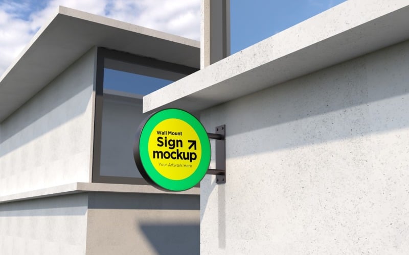 Round Wall Mount Sign Mockup Template attached to the wall 18B Product Mockup