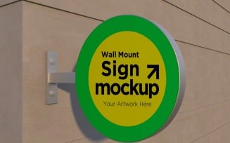 Round Wall Mount Signage Mockup Template 09B