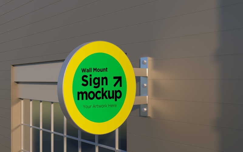 Round Wall Mount Signage Mockup Template 10A Product Mockup