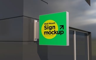 Square Wall Mount Façade Sign Mockup Template 24A