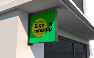 Square Wall Mount Façade Sign Mockup Template 25A