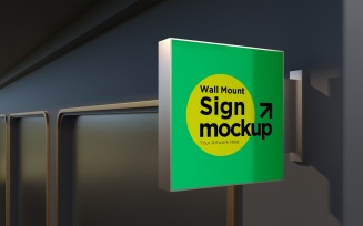 Square Wall Mount Sign Mockup Template attached to the wall 11A