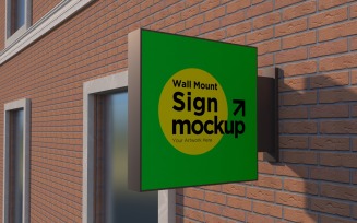 Square Wall Mount Sign Mockup Template attached to the wall 12A