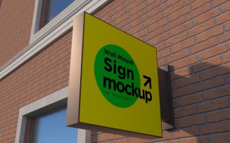 Square Wall Mount Sign Mockup Template attached to the wall 12B