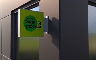 Square Wall Mount Sign Mockup Template attached to the wall 13A